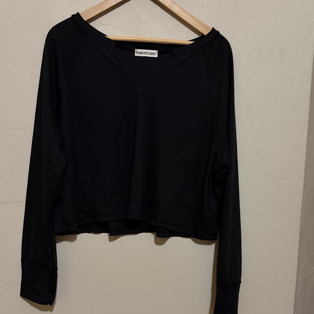 Charlotte Avery Black Long Sleeve V Neck with Notch. New without Tags.